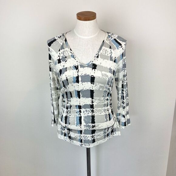 St. John V-Neck Block Print 3/4 Sleeve Top - Picture 1 of 6